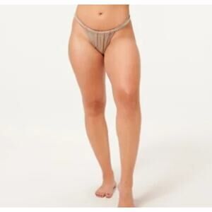 Good American M Shine Ruched Cheeky String Bikini Bottom Swim Mink Taupe NWT